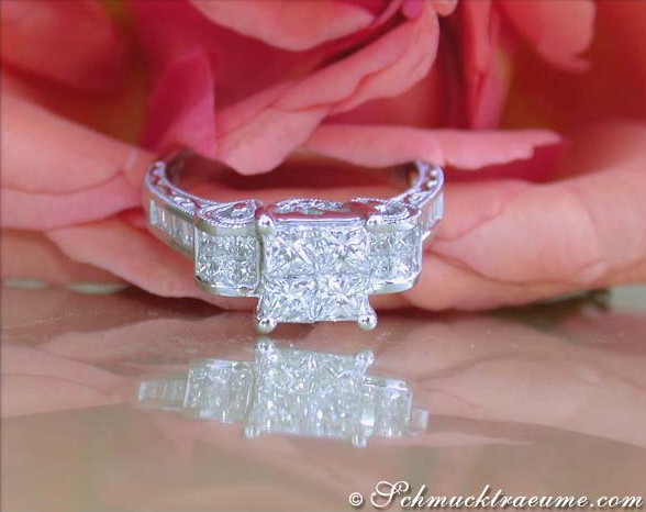 Prinzessdiamant-Ring im Art Déco-Stil mit raffinierten Details