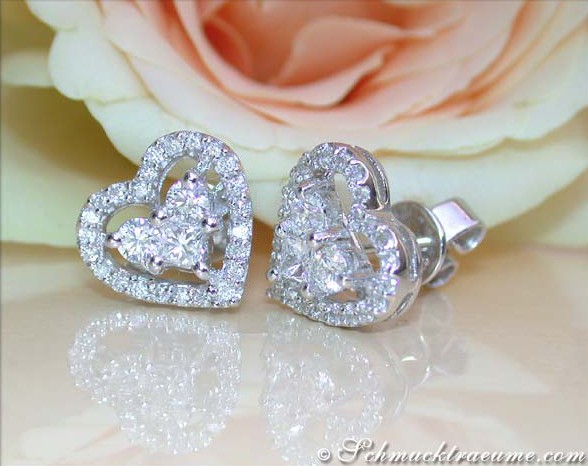 Feine Brillanten Herz Ohrstecker mit Princess Diamanten - Image 4