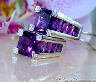 Interessante Amethyst Ohrstecker mit Diamanten - puristische Ohrschmuckstücke aus Weißgold 585