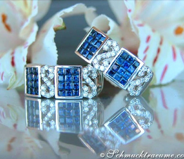 Aparte Saphir Ohrringe mit Brillanten - Image 1 Aparte Saphir Ohrringe mit Brillanten - Image 1