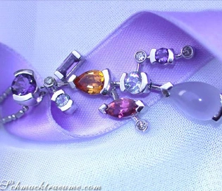 Edelstein-Anhänger in Weißgold mit Multicolor-Steinen