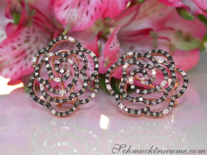 Bildschöne Rosen Ohrstecker mit naturbraunen Brillanten - Image 4