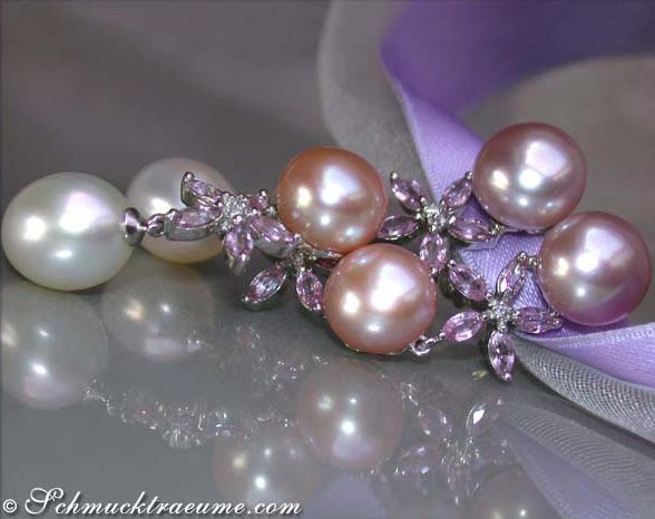 Pastell Süßwasserperlen Ohrgehänge mit Saphiren, elegant und elegant