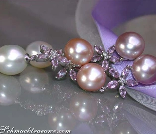 Pastell Süßwasserperlen Ohrgehänge mit Saphiren, elegant und elegant