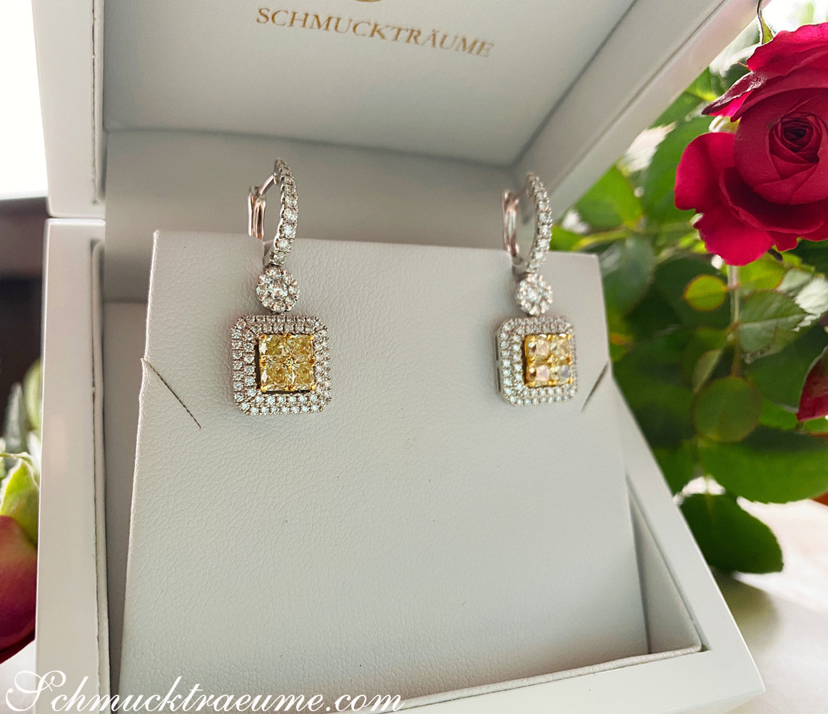 Edle gelbe Diamanten Ohrgehänge in Weißgold & Gelbgold 750