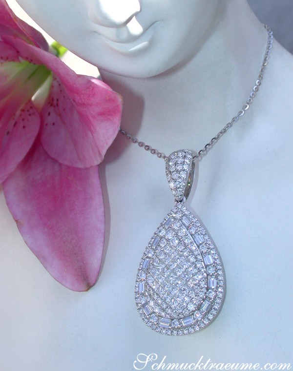 Erstklassiger Brillanten Tropfen Anhänger mit Princess und Baguette Diamanten - Image 6