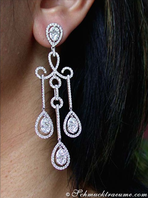 Verzierte Illusion-Ohrgehänge mit Diamanten in Weißgold 750