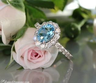 900er-Platin-Aquamarin-Ring mit Brillanten, einzigartiges Schmuckstück