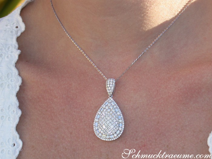 Erstklassiger Brillanten Tropfen Anhänger mit Princess und Baguette Diamanten - Image 3