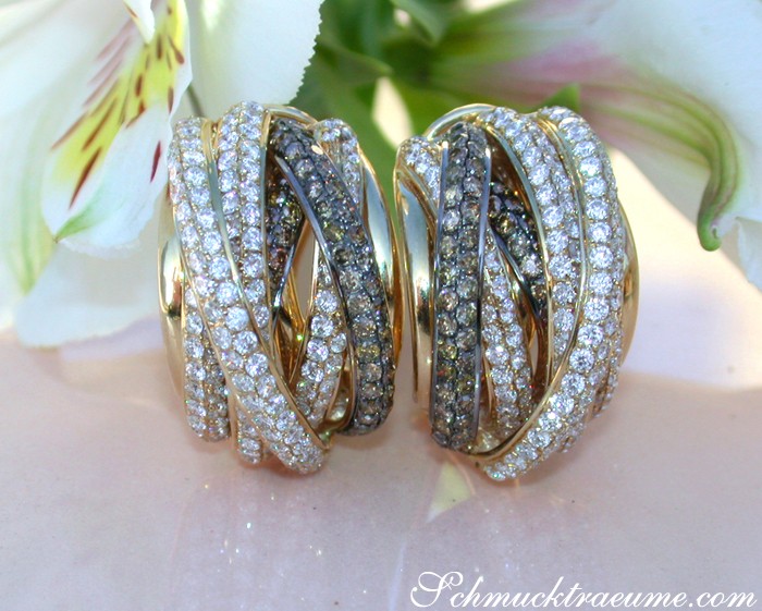 Mehrreihige Brillanten Ohrstecker mit naturbraunen Brillanten - Image 3