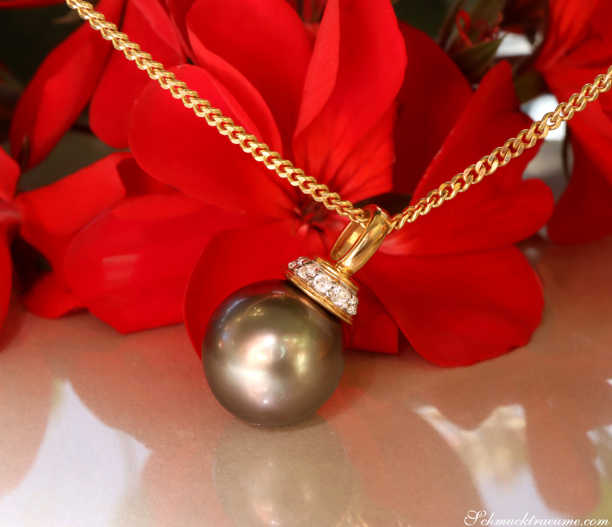 Wundervoller Tahitiperle Anhänger mit Brillanten (mit Kette) - Image 10