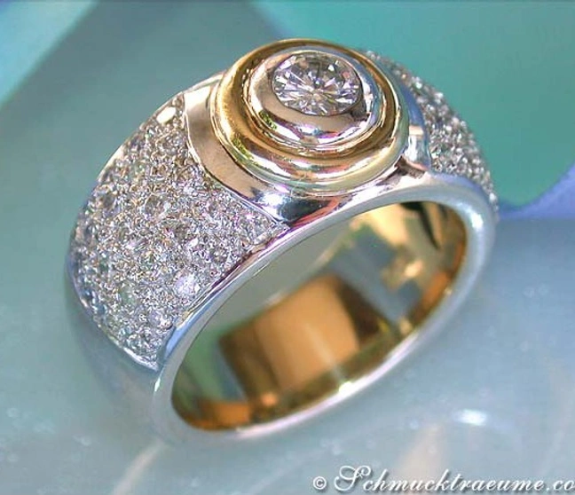 Diamant Solitär-Ring in Weißgold & Gelbgold, detailreich, klassisch chic Diamant Solitär-Ring in Weißgold & Gelbgold, detailreich, klassisch chic