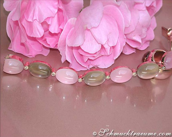 Prächtiges Rosenquarz-Rauchquarz-Armband mit opulenten Farben und Brillanten
