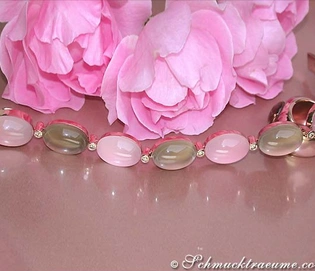 Prächtiges Rosenquarz-Rauchquarz-Armband mit opulenten Farben und Brillanten