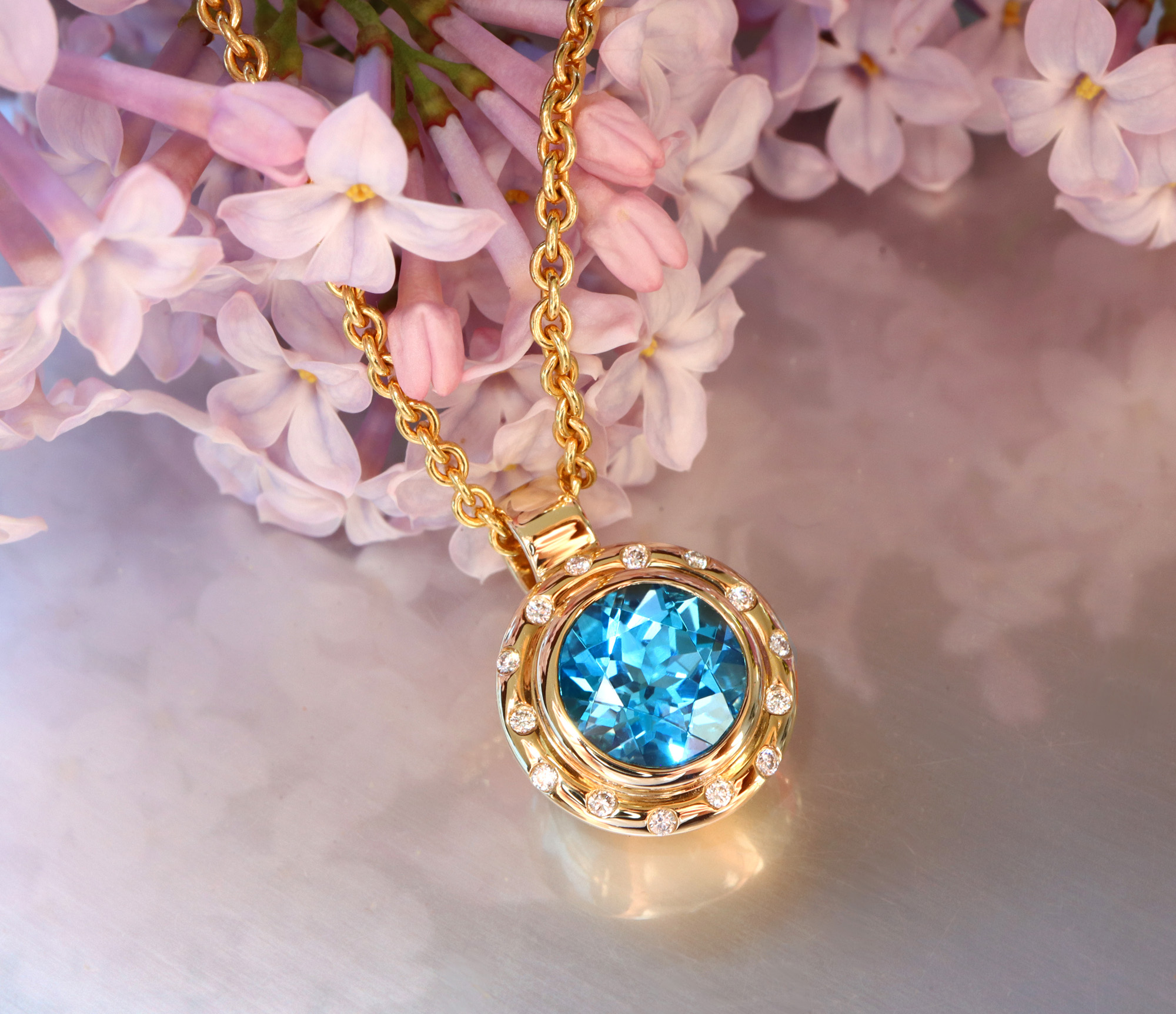 Halskette "Orbit" mit Blautopas und Brillanten - Image 7