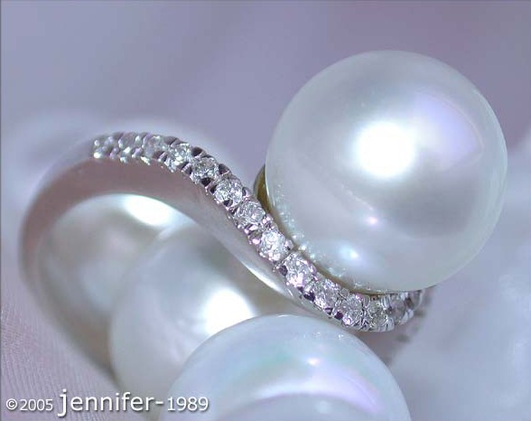 Südseeperle Ring in Weißgold mit braunen & weißen Brillanten