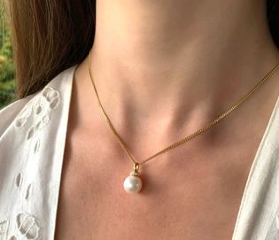 Goldener Süßwasserperlen-Anhänger mit Brillanten, makellose Perle