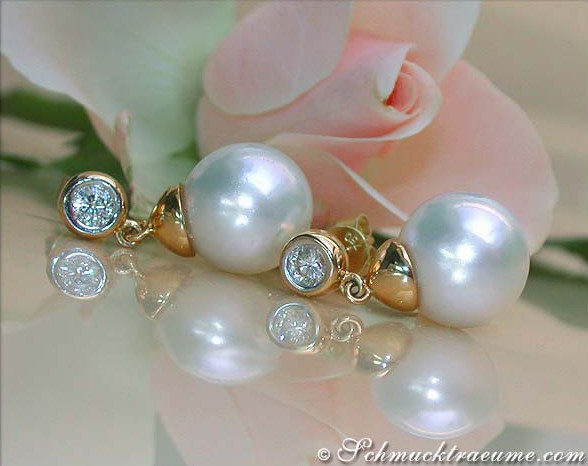 Edle Südseeperlen Ohrringe mit Brillanten in Gelbgold 750 - Image 2