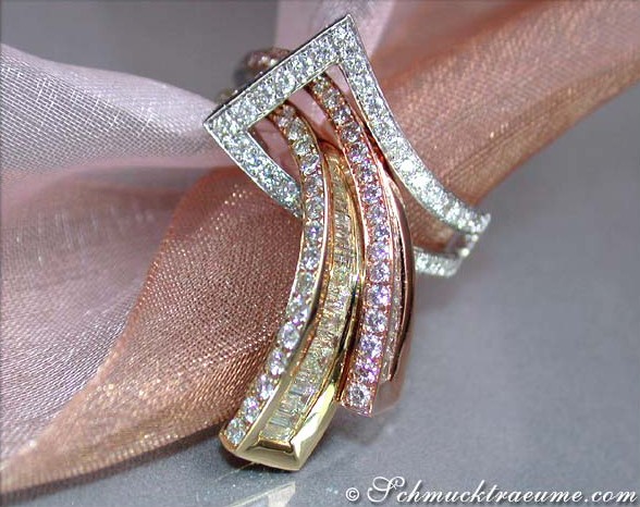 Klassischer Diamantring im Gürteldesign, Weißgold, Roségold, Gelbgold, Detailaufnahme