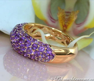 Gelbgold 585 Amethyst Pavé Ring mit klassischer Eleganz