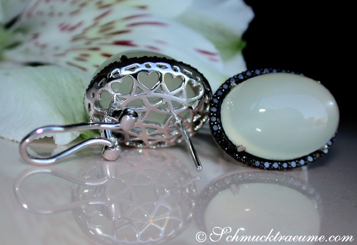 Extravagante Mondstein Ohrstecker mit schwarzen Diamanten - Image 5