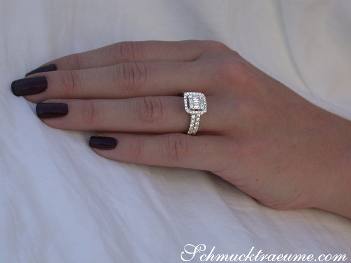 Femininer Verlobungsring mit Baguette- und Brillantschliff, 1.190 Karat, TW SI, in Weißgold 750.