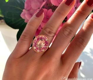 Morganit-Ring mit Pink Saphir und Brillanten in Roségold 750