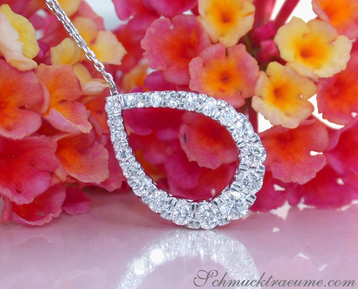 Weiße Diamanten-Tropfen-Anhänger in Weißgold 750, 1.000 Karat TW SI