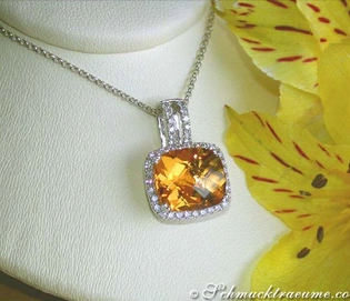 Goldener Citrin-Anhänger mit Diamanten an Kette