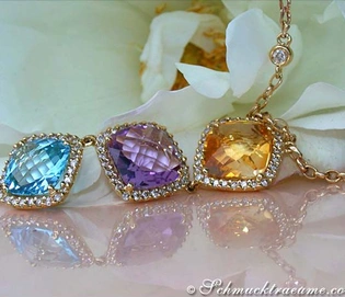 Multicolor Edelstein-Halskette mit Diamanten, Gelbgold 750