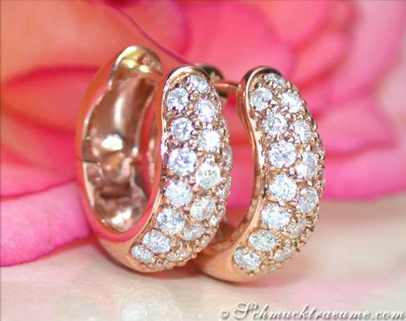 Feine Brillanten Creolen in Roségold 585 mit dichtem Diamantbesatz