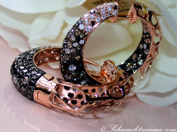 Creolen mit schwarzen Diamanten, naturbraunen & weißen Brillanten - Image 6