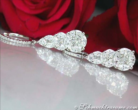 Illusion-Design-Diamant-Ohrgehänge in Weißgold mit 58 Diamanten