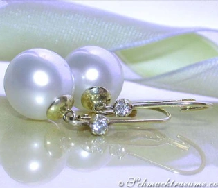 Schlichte Südseeperlen Ohrhänger mit Brillanten in Gelbgold 585