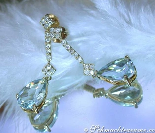 Aquamarin-Tropfen-Ohrringe aus Gelbgold 585 mit Diamanten