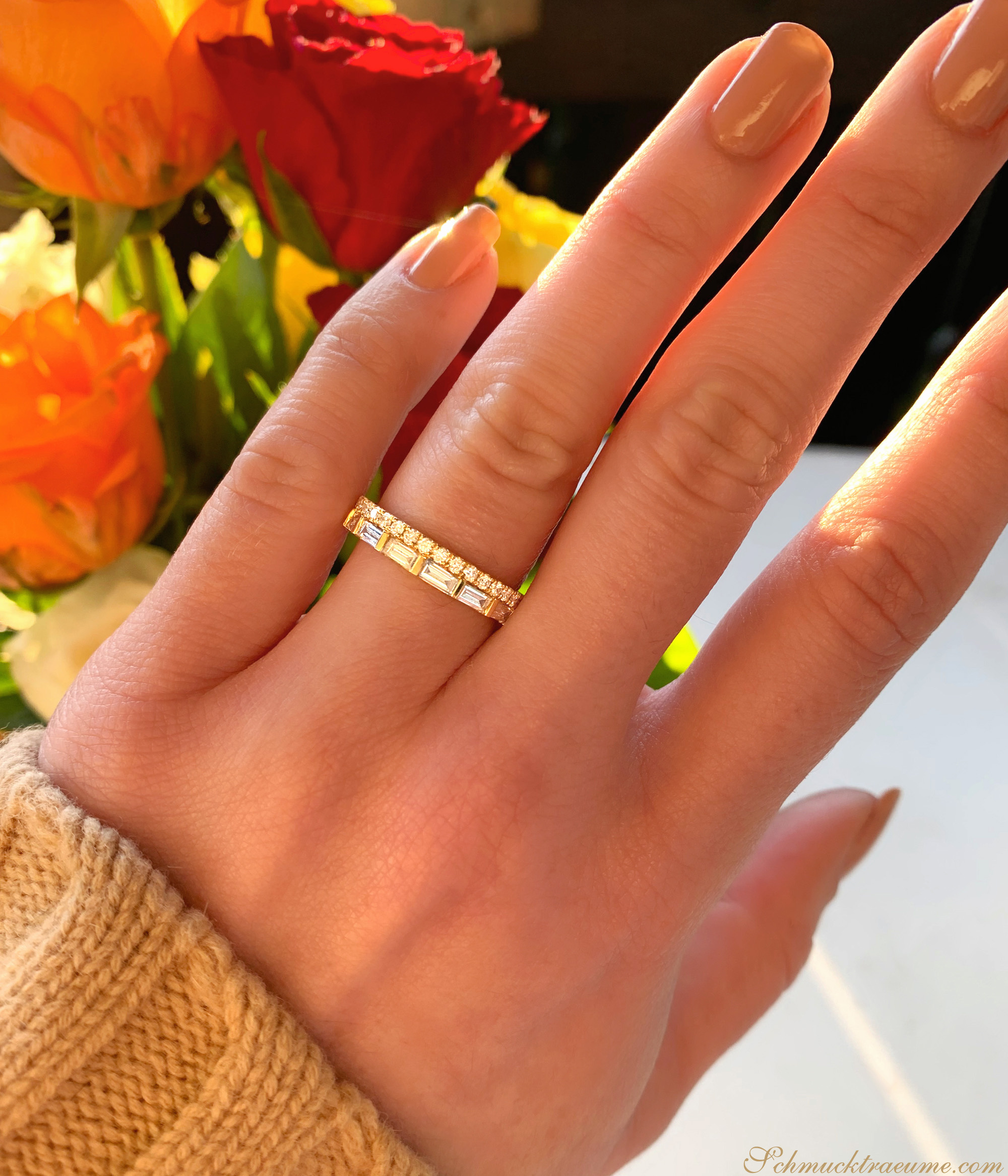 Bildschöner Brillanten Band Ring mit Baguette Diamanten - Image 7