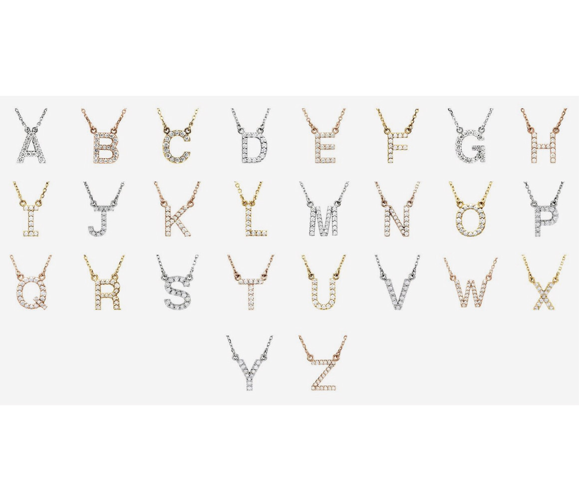 Kollektion von zarten Halsketten mit Brillanten-Initiale, verschiedene Buchstaben A–X in Weißgold 750