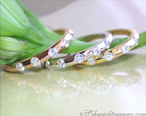 Klassische Drei-Ringe-Set in Weiß-, Rosé- & Gelbgold 750 mit Brillanten