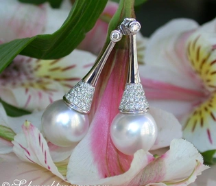 Südseeperlen-Ohrstecker mit Brillanten, elegant auf Blütenblättern präsentiert