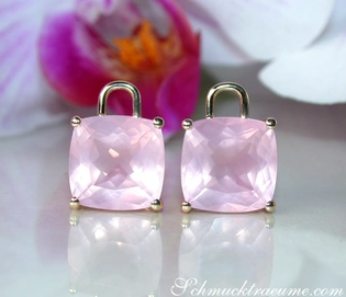 Rosenquarz-Kissen-Ohrhänger in Gelbgold 585, elegant und glänzend.
