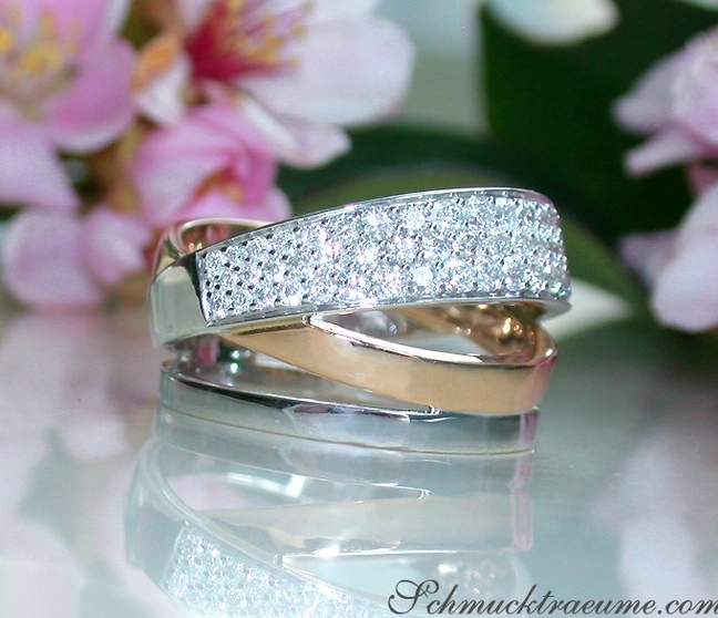 Mehrreihiger Diamanten Ring in Weißgold und Roségold - Image 1 Mehrreihiger Diamanten Ring in Weißgold und Roségold - Image 1