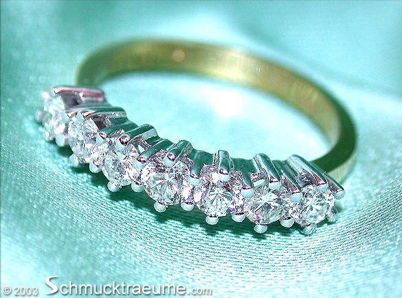 Detailansicht von Diamanten-Bandring in Weißgold & Gelbgold 750