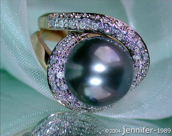 Stattlicher Tahitiperle Brillanten Ring in Gelbgold - Image 2