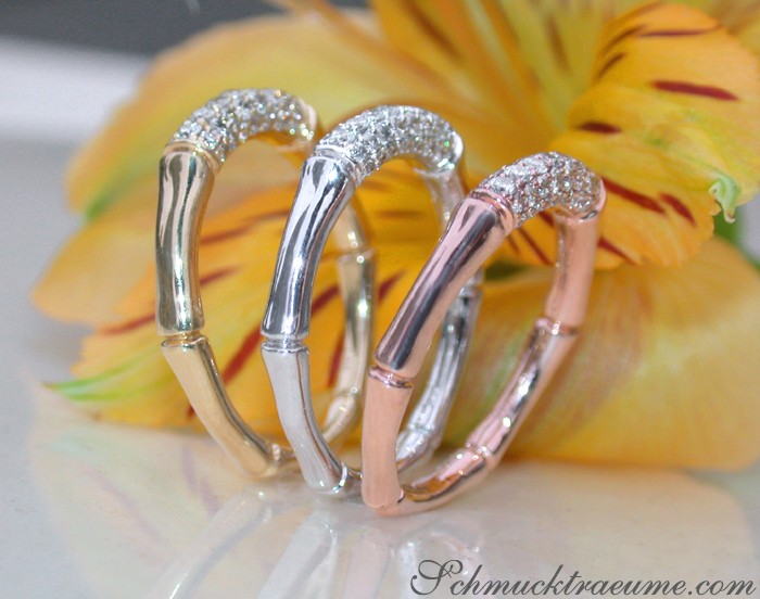 Schöne Diamantringe im Bambus-Design aus Weiß-, Gelb- & Roségold