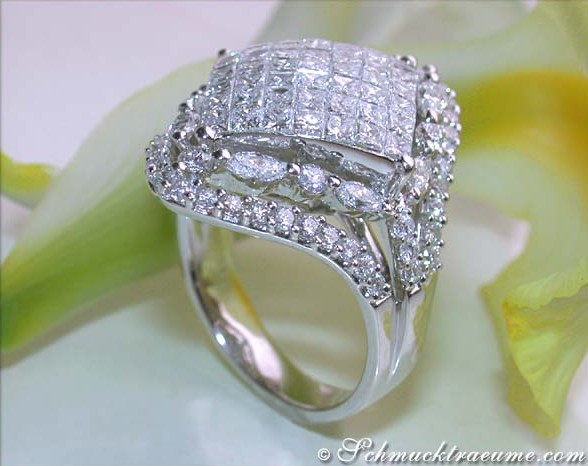 Prinzess- und Marquise-Diamant-Ring aus Weißgold 750