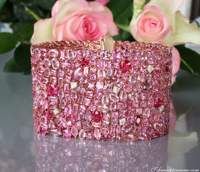 Luxus-Armband mit 485 rosa Saphiren, 115,07 ct., Roségold 750 Luxus-Armband mit 485 rosa Saphiren, 115,07 ct., Roségold 750