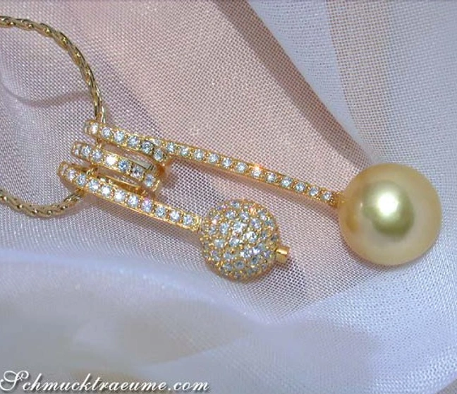 Goldene Südseeperle Anhänger mit Brillanten Pavé Kugel - Image 1 Goldene Südseeperle Anhänger mit Brillanten Pavé Kugel - Image 1