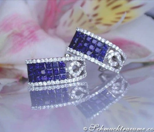 Raffinierte Saphir-Ohrstecker mit Brillanten in Weißgold 750