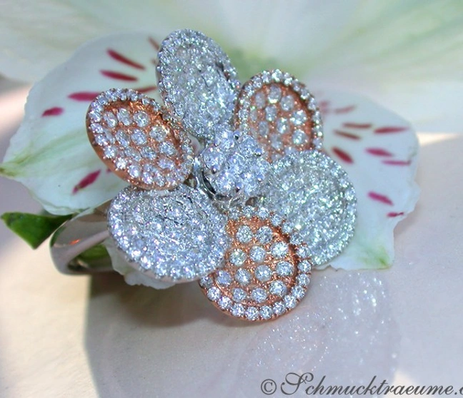 Femininer Brillanten Ring im Blumen Design in Weiß- & Roségold - Image 1 Femininer Brillanten Ring im Blumen Design in Weiß- & Roségold - Image 1