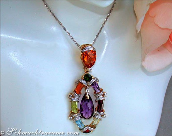 Ausgefallener Multicolor Edelstein Anhänger mit Brillanten - Image 5